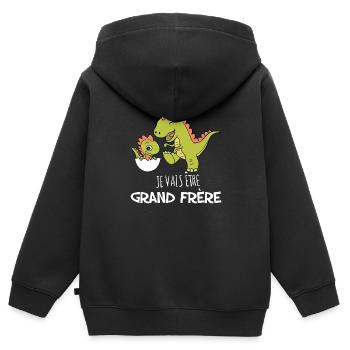 Je vais etre grand frere Dinosaure cadeau enfant - Sweat Premium à capuche zippé enfant bio - noir - Dos - AI Model Kid Male (0cm)