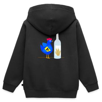 Auch ein blindes Huhn findet 1 Korn Blau - Kinder Premium Organic Zip Hoodie - Schwarz - Hinten - AI Model Kid Male (0cm)