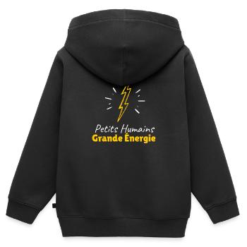 Petit humain grande énergie t-shirt enfant - Sweat Premium à capuche zippé enfant bio - noir - Dos - AI Model Kid Male (0cm)