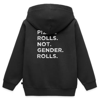 Politique, neuf interdictions amusantes - Sweat Premium à capuche zippé enfant bio - noir - Dos - AI Model Kid Male (0cm)