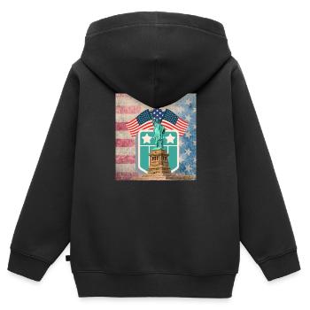 USA, Freiheitsstatue, Sterne und Gürtel. - Kinder Premium Organic Zip Hoodie - Schwarz - Hinten - AI Model Kid Male (0cm)