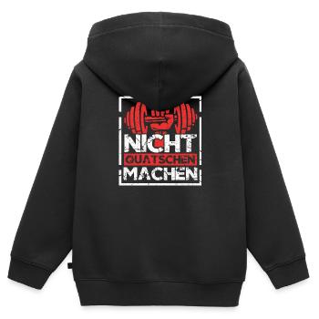 Nicht Quatschen Machen Fitnesstraining - Kinder Premium Organic Zip Hoodie - Schwarz - Hinten - AI Model Kid Male (0cm)