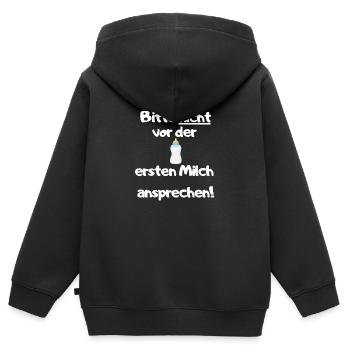 Bitte vor der ersten Milch nicht ansprechen - V2 - Kinder Premium Organic Zip Hoodie - Schwarz - Hinten - AI Model Kid Male (0cm)