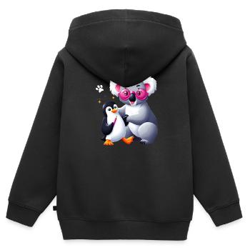 Bär und Pinguin mit rosa Brille - Kinder Premium Organic Zip Hoodie - Schwarz - Hinten - AI Model Kid Male (0cm)