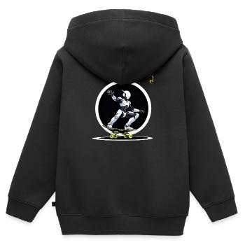 DAS SKATEBOARD DER ZUKUNFT - Kinder Premium Organic Zip Hoodie - Schwarz - Hinten - AI Model Kid Male (0cm)