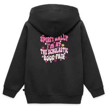 Spirituell bin ich auf der Scholastic Book Fair - Kinder Premium Organic Zip Hoodie - Schwarz - Hinten - AI Model Kid Male (0cm)