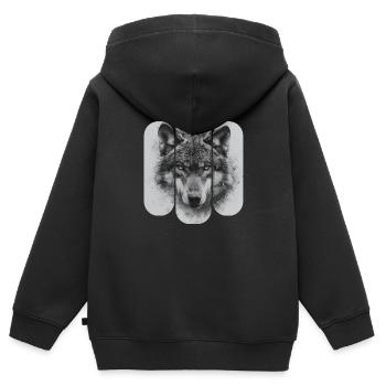 triptyque Loup noir et blanc - Sweat Premium à capuche zippé enfant bio - noir - Dos - AI Model Kid Male (0cm)