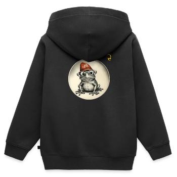 FROSCH MIT BRILLE - Kinder Premium Organic Zip Hoodie - Schwarz - Hinten - AI Model Kid Male (0cm)