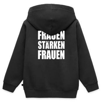 frauen stärken frauen - Kinder Premium Organic Zip Hoodie - Schwarz - Hinten - AI Model Kid Male (0cm)