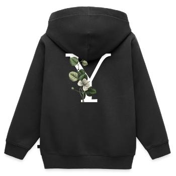 lettre y botanique vert - Sweat Premium à capuche zippé enfant bio - noir - Dos - AI Model Kid Male (0cm)