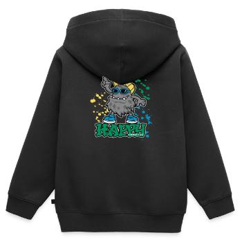 Happy Monster - Kinder Premium Organic Zip Hoodie - Schwarz - Hinten - AI Model Kid Male (0cm)