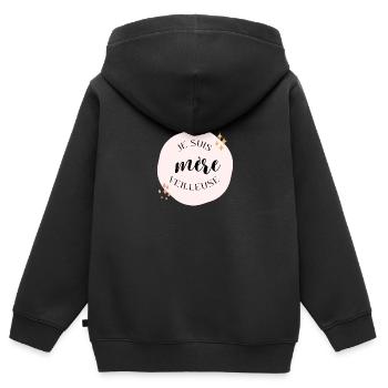 Je suis mère veilleuse - Sweat Premium à capuche zippé enfant bio - noir - Dos - AI Model Kid Male (0cm)