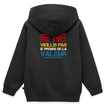 Ich werde nicht alt, ich steigere meinen Wert - Kinder Premium Organic Zip Hoodie - Schwarz - Hinten - AI Model Kid Male (0cm)