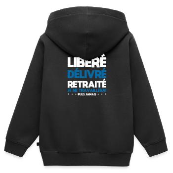 Veröffentlicht Freigegeben Im Ruhestand - Ruhestand Humor T-Shirt - Kinder Premium Organic Zip Hoodie - Schwarz - Hinten - AI Model Kid Male (0cm)