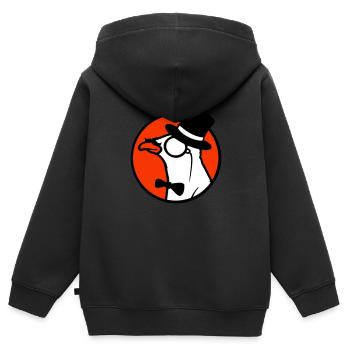 Sir Bird chapeau haut de forme Monocle Lunettes Rich M. - Sweat Premium à capuche zippé enfant bio - noir - Dos - AI Model Kid Male (0cm)