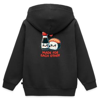 Sushi et sauce soja - Sweat Premium à capuche zippé enfant bio - noir - Dos - AI Model Kid Male (0cm)