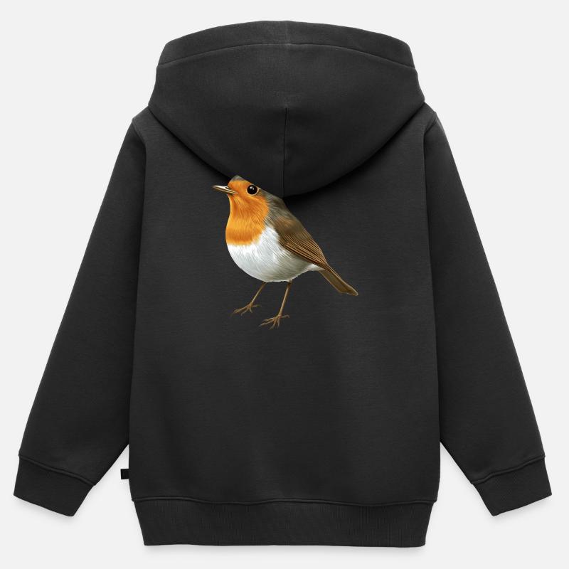 Petit rouge-gorge - Sweat Premium à capuche zippé enfant bio - noir