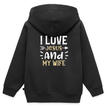 I Love Jesus And My Wife - Jesus - Kinder Premium Organic Zip Hoodie - Schwarz - Hinten - AI Model Kid Male (0cm)