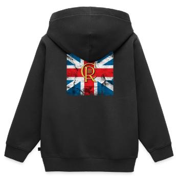 Britischer König Krönung Charles England Flagge - Kinder Premium Organic Zip Hoodie - Schwarz - Hinten - AI Model Kid Male (0cm)