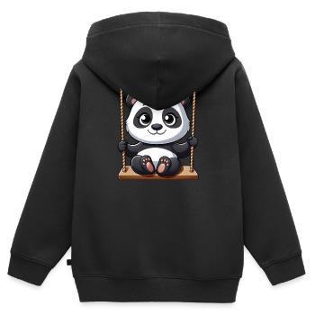 Panda sur la balançoire Playground Adventure - Sweat Premium à capuche zippé enfant bio - noir - Dos - AI Model Kid Male (0cm)