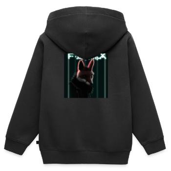 Renard Cyberpunk - Sweat Premium à capuche zippé enfant bio - noir - Dos - AI Model Kid Male (0cm)