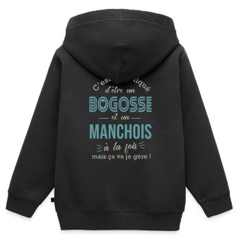 manche bogosse Manchois cadeau pour Manchois - Sweat Premium à capuche zippé enfant bio - noir - Dos - AI Model Kid Male (0cm)