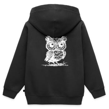 Wald Eule mit großen Augen - Kinder Premium Organic Zip Hoodie - Schwarz - Hinten - AI Model Kid Male (0cm)