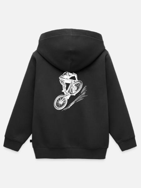 Mountainbiker mit Downhill Bike - Kinder Premium Organic Zip Hoodie - Schwarz