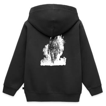 Vintager Astronaut spaziert im Mondstaub Nebel - Kinder Premium Organic Zip Hoodie - Schwarz - Hinten - AI Model Kid Male (0cm)