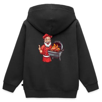 Père Noël barbecue magique de feu avec barbe et braises - Sweat Premium à capuche zippé enfant bio - noir - Dos - AI Model Kid Male (0cm)
