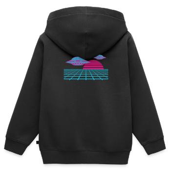 Donnez à votre tenue un style rétro - Sweat Premium à capuche zippé enfant bio - noir - Dos - AI Model Kid Male (0cm)
