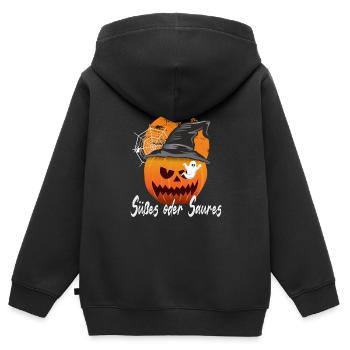 Halloween Kürbis Süßes oder Saures - Kinder Premium Organic Zip Hoodie - Schwarz - Hinten - AI Model Kid Male (0cm)