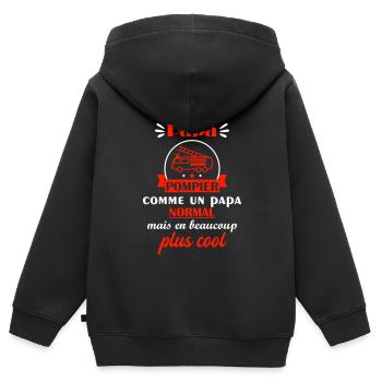 J'ai un papa pompier,cadeau de naissance - Sweat Premium à capuche zippé enfant bio - noir - Dos - AI Model Kid Male (0cm)