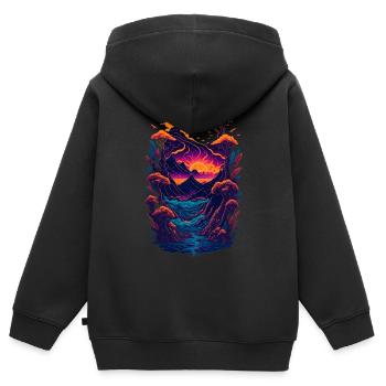 Fantastische Landschaftsillustration - Kinder Premium Organic Zip Hoodie - Schwarz - Hinten - AI Model Kid Male (0cm)