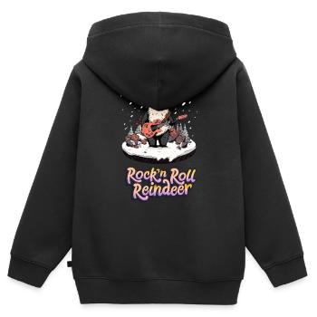 Rock n Roll Reindeer - Kinder Premium Organic Zip Hoodie - Schwarz - Hinten - AI Model Kid Male (0cm)