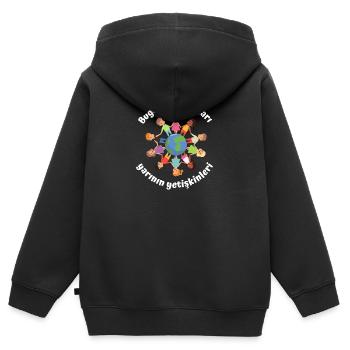 Bugünün çocukları yarının yetişkinleri - Journée des enfants - Sweat Premium à capuche zippé enfant bio - noir - Dos - AI Model Kid Male (0cm)