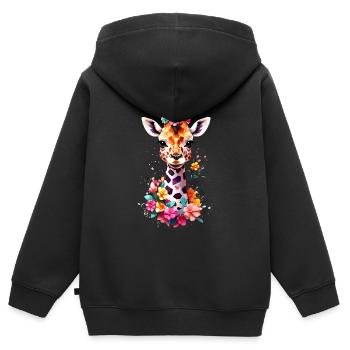 Giraffe V1 24 27 - Kinder Premium Organic Zip Hoodie - Schwarz - Hinten - AI Model Kid Male (0cm)