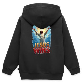 Spoiler Alert: Jesus gewinnt - Kinder Premium Organic Zip Hoodie - Schwarz - Hinten - AI Model Kid Male (0cm)