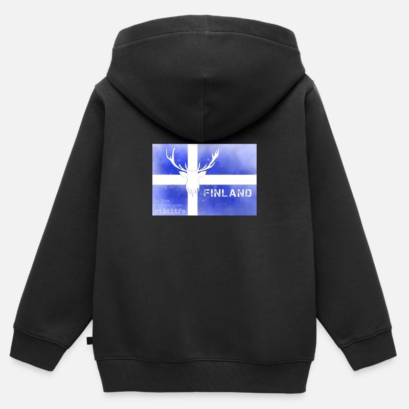 Finlande faune Finlande drapeau finlandais - Sweat Premium à capuche zippé enfant bio - noir