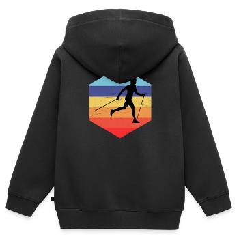 Herren Nordic Walker Walker Damen Nordic Walking - Kinder Premium Organic Zip Hoodie - Schwarz - Hinten - AI Model Kid Male (0cm)