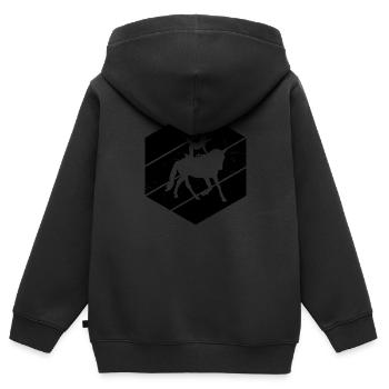 Acrobatie de voltige à cheval - Sweat Premium à capuche zippé enfant bio - noir - Dos - AI Model Kid Male (0cm)