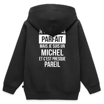 Nom de Famille - MICHEL - Sweat Premium à capuche zippé enfant bio - noir - Dos - AI Model Kid Male (0cm)