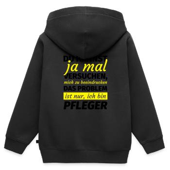 Pfleger Geschenk - Kinder Premium Organic Zip Hoodie - Schwarz - Hinten - AI Model Kid Male (0cm)