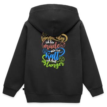 langweilig ich bin müde mir ist kalt ich Hunger - Kinder Premium Organic Zip Hoodie - Schwarz - Hinten - AI Model Kid Male (0cm)