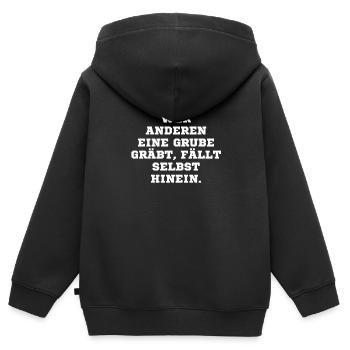 Wer anderen eine Grube gräbt fällt selbst hinein - Kinder Premium Organic Zip Hoodie - Schwarz - Hinten - AI Model Kid Male (0cm)