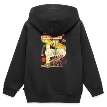 WEDDING FLIEGER - Kinder Premium Organic Zip Hoodie - Schwarz - Hinten - AI Model Kid Male (0cm)