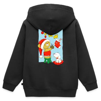 Christmas Bear doing Christmas decorations - Kids Premium Organic Zip-up Hoodie - black - Back - AI Model Kid Male (0cm)