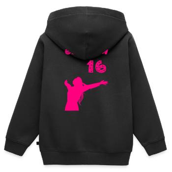 endlich 16 - Kinder Premium Organic Zip Hoodie - Schwarz - Hinten - AI Model Kid Male (0cm)