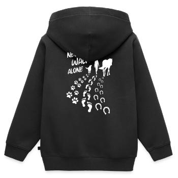 Never Walk Alone Pferd & Hund - Kinder Premium Organic Zip Hoodie - Schwarz - Hinten - AI Model Kid Male (0cm)