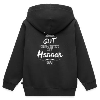 Alles wird gut denn jetzt ist Hannah da - Kinder Premium Organic Zip Hoodie - Schwarz - Hinten - AI Model Kid Male (0cm)
